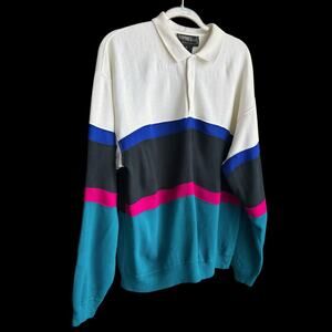 VTG Omni II Polo Shirt Mens Sz L Color Block Long Sleeve Streetwear Y2K